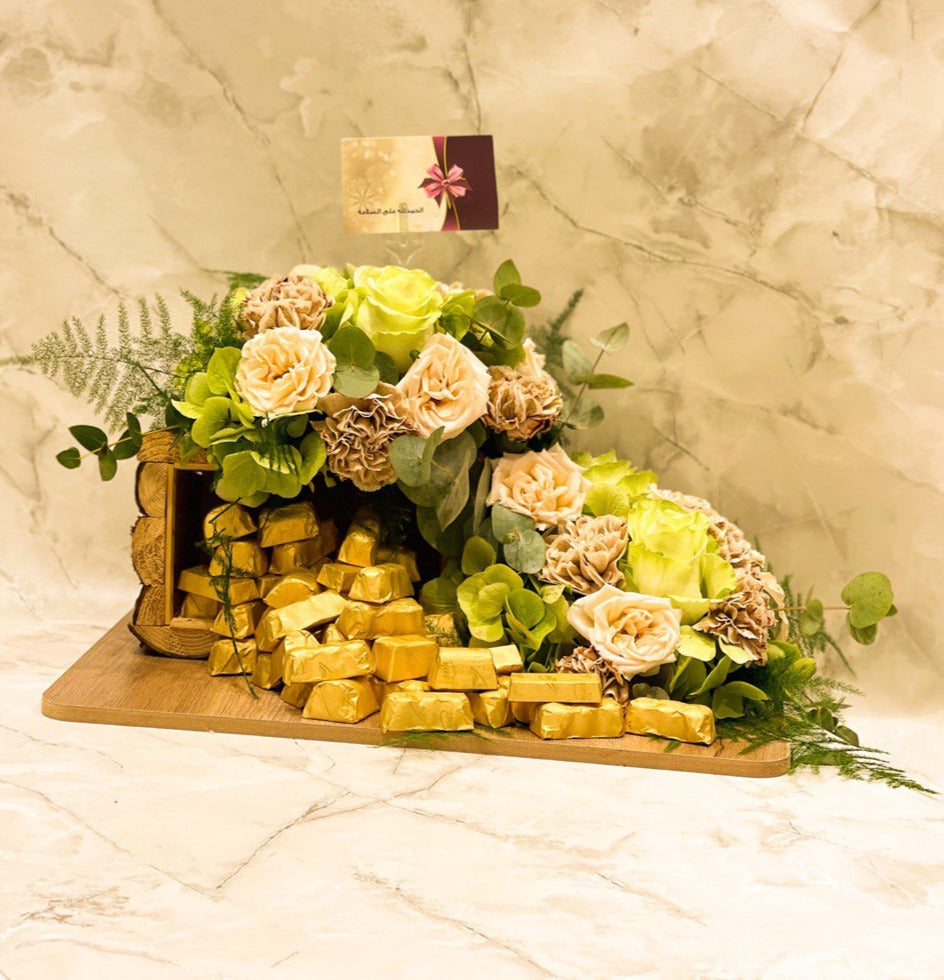 Le Chocola Special Gift chocolates mixed with roses fresh flowers online order free delivery